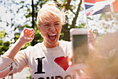 Woman waving British flag