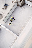 Overhead view of construction workers