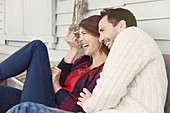 Laughing couple on patio