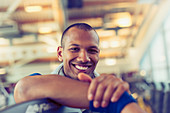 Portrait smiling man at gym