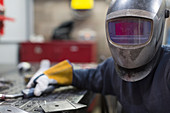 Portrait of welder in welding helmet