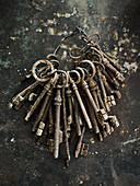 Rusted old-fashioned keys on ring