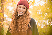 Portrait smiling woman in stocking cap