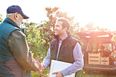 Male farmer and customer handshaking