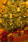 Christmas tree with ornaments and gifts