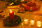 Ambient candles on Christmas table