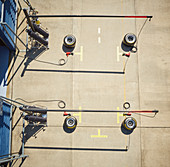 Overhead view pit stop equipment