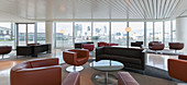 Leather furniture in high-rise office lounge
