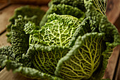 Fresh green savoy cabbage, texture, pattern