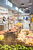 Fresh, organic produce on display in market