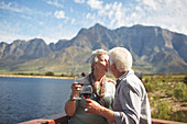 Romantic, active senior couple kissing