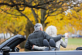 Senior couple with convertible at autumn park