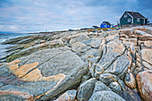 Craggy rocks along fishing village, Greenland