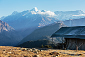 Yurt overlooking majestic mountain range