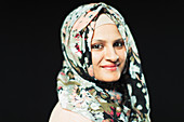 Portrait woman wearing floral hijab
