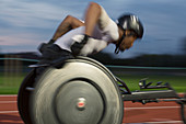 Paraplegic athlete in wheelchair race