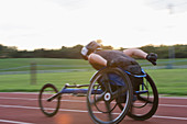 Paraplegic athlete in wheelchair race