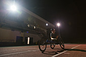 Paraplegic athlete training for wheelchair race