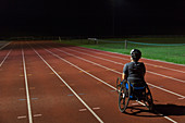 Paraplegic athlete training for wheelchair race