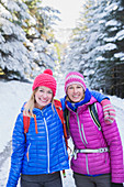 Women hiking in snow