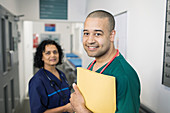 Portrait doctors in hospital corridor