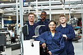 Portrait college students in shop class