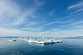 Polar ice melt on blue Atlantic Ocean Greenland