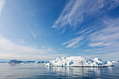 Icebergs on blue Atlantic Ocean Greenland