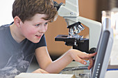 Student conducting scientific experiment in classroom