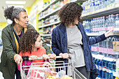 Multi-generation women grocery shopping in supermarket