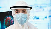 Confident female scientist studying coronavirus