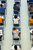 View from above students taking exam