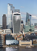 View highrise buildings and cityscape, London, UK