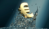 Euro sign splashing in water