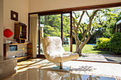 Sunny home showcase living room open to patio