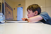 Boy home-schooling at laptop