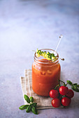 Iced gazpacho soup in jar