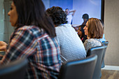 Businesswoman listening in video conference