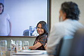 Portrait Businesswoman in video conference meeting