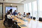 Business people bringing lunch to co-workers