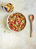 Smoky aubergine and red pepper salad