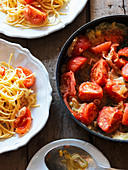 Spaghetti mit Tomaten und Ingwer