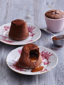 Chocolate cakes with caramel