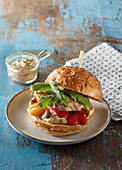 Chicken burgers with tomato and basil mayonnaise