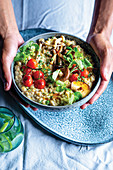Vegetable barley-risotto bowl
