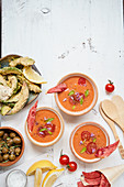 Melon and tomato gazpacho with lemon and olive oil