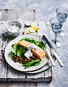 Grilled ocean trout with herbed lentils