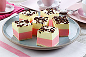 Colorful foam cake with raspberry and lemon flavors