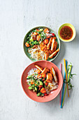 Schnitzels with sweet and sour papaya salad