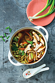 15-minute miso soup with nori, Asian mushrooms and pak choy